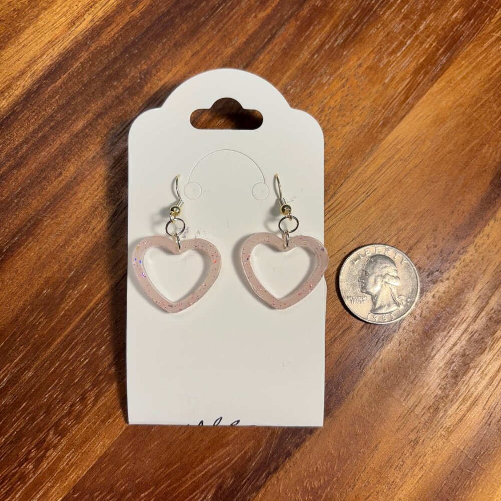 Pastel Pink Sparkly Heart Earrings